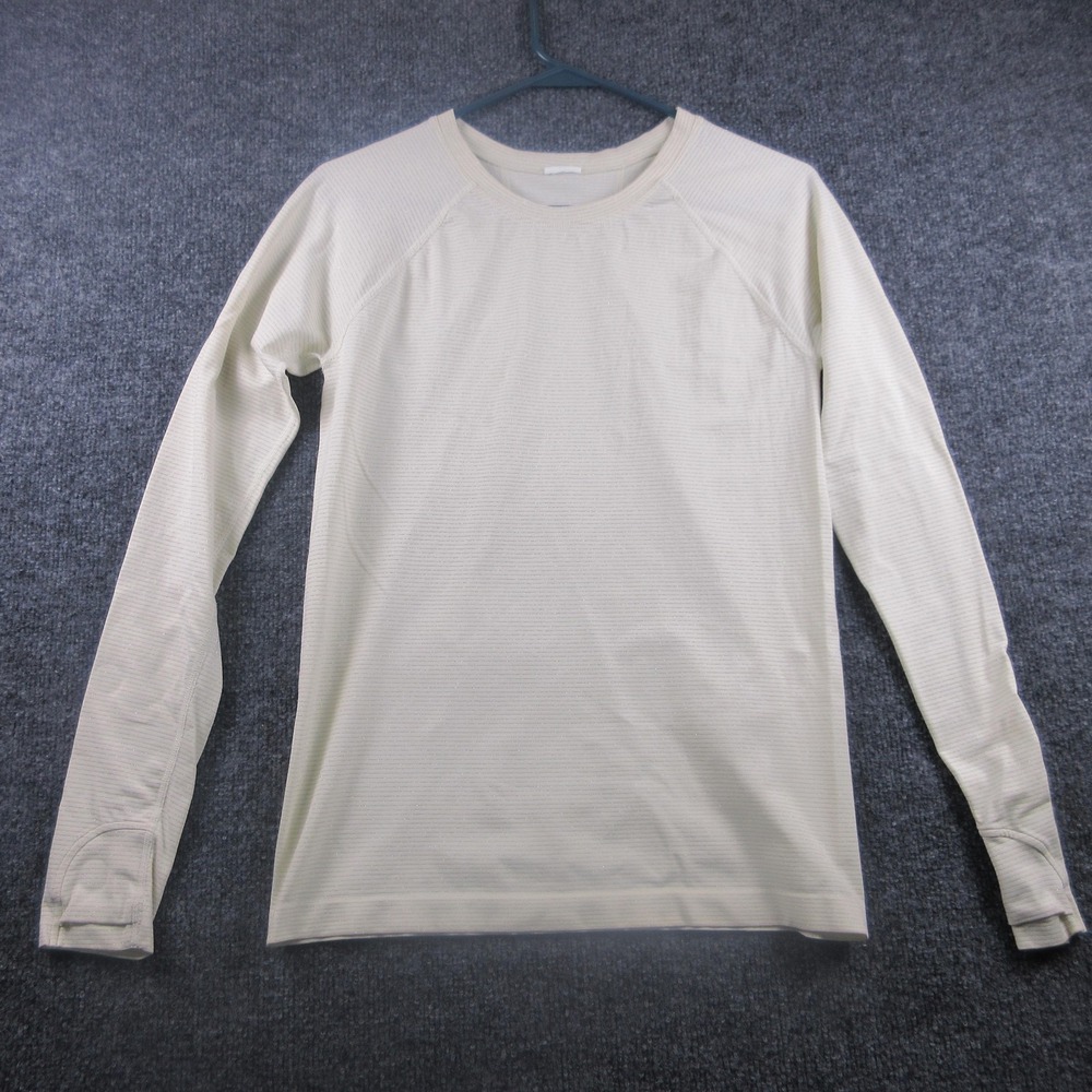 Athleta Shirt Womens Small White Striped Long‎ Sleeve Thumb Hole Athletic Tee